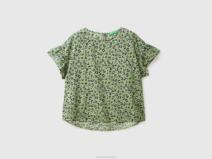vrouwen Benetton gedessineerde blouse van zuivere katoen groente 4R62502