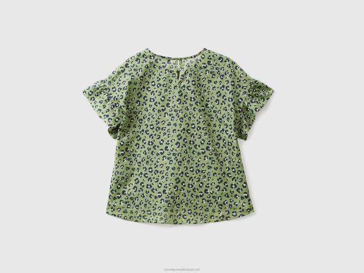 vrouwen Benetton gedessineerde blouse van zuivere katoen groente 4R62502