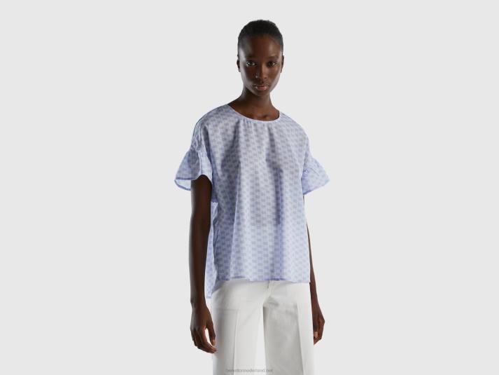 vrouwen Benetton gedessineerde blouse van zuivere katoen lavendel 4R62505