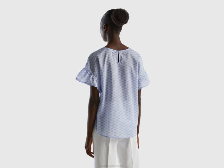 vrouwen Benetton gedessineerde blouse van zuivere katoen lavendel 4R62505