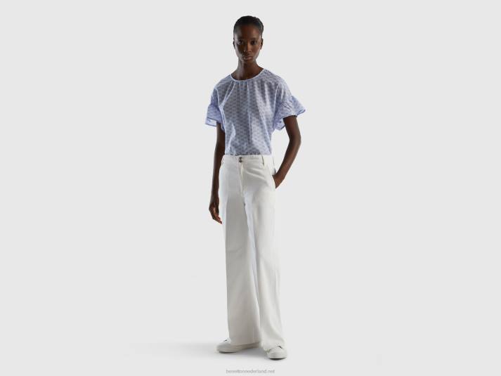 vrouwen Benetton gedessineerde blouse van zuivere katoen lavendel 4R62505