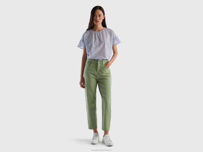 vrouwen Benetton gedessineerde blouse van zuivere katoen lichtblauw 4R62492