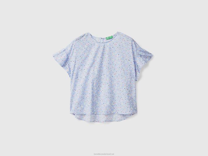 vrouwen Benetton gedessineerde blouse van zuivere katoen lichtblauw 4R62492