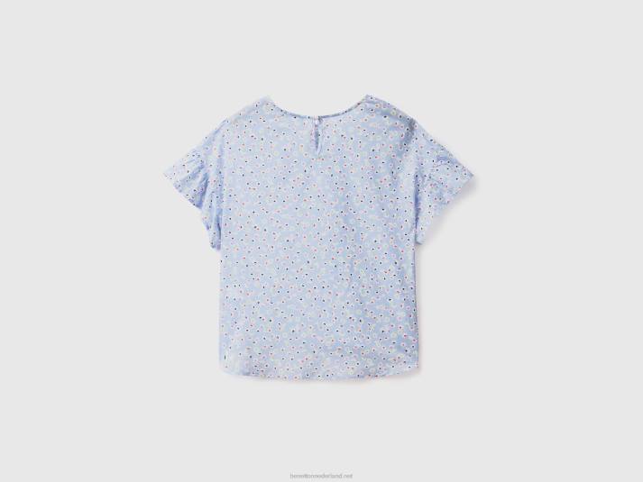 vrouwen Benetton gedessineerde blouse van zuivere katoen lichtblauw 4R62492