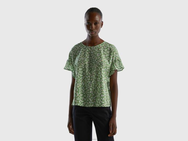 vrouwen Benetton gedessineerde blouse van zuivere katoen olijfgroen 4R623952