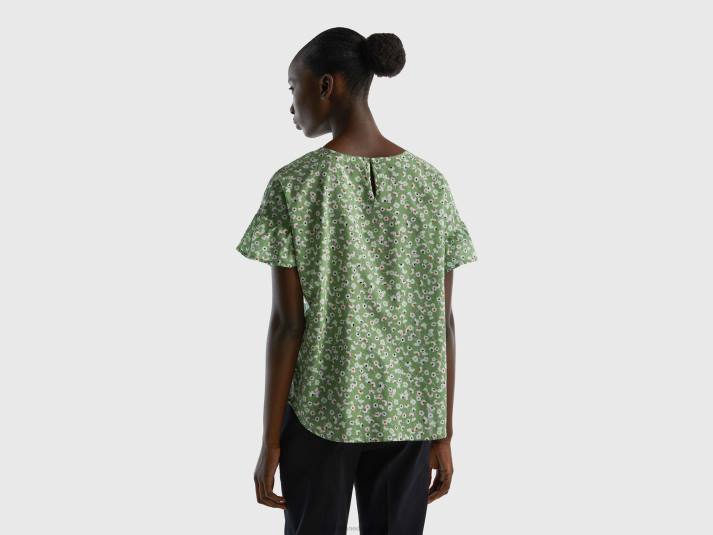 vrouwen Benetton gedessineerde blouse van zuivere katoen olijfgroen 4R623952