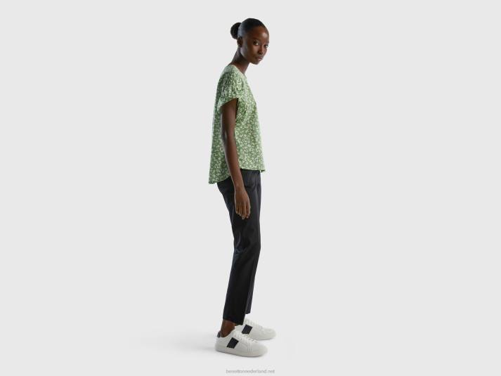 vrouwen Benetton gedessineerde blouse van zuivere katoen olijfgroen 4R623952