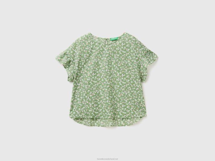 vrouwen Benetton gedessineerde blouse van zuivere katoen olijfgroen 4R62511