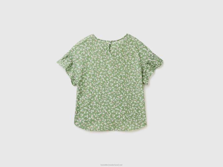 vrouwen Benetton gedessineerde blouse van zuivere katoen olijfgroen 4R62511