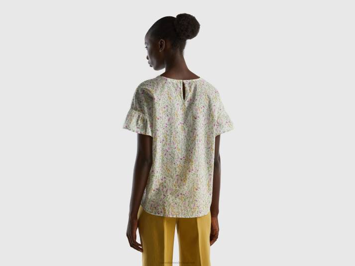 vrouwen Benetton gedessineerde blouse van zuivere katoen wit 4R623984