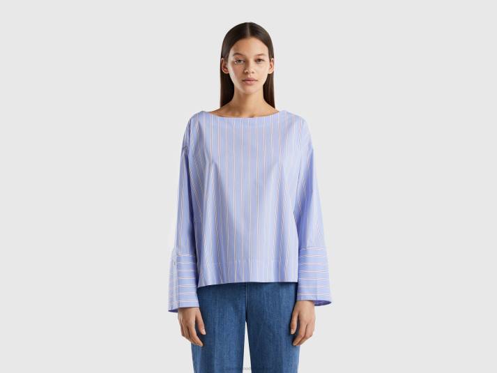 vrouwen Benetton gestreepte blouse van stretchkatoenmix lichtblauw 4R623975