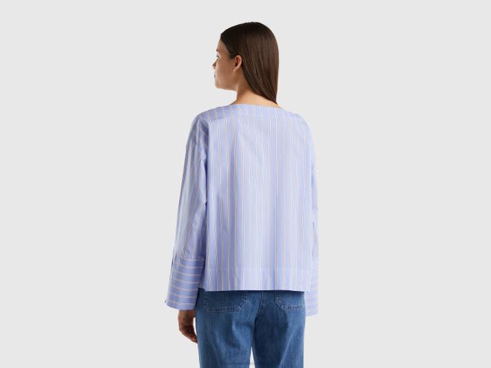 vrouwen Benetton gestreepte blouse van stretchkatoenmix lichtblauw 4R623975