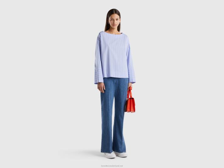 vrouwen Benetton gestreepte blouse van stretchkatoenmix lichtblauw 4R623975