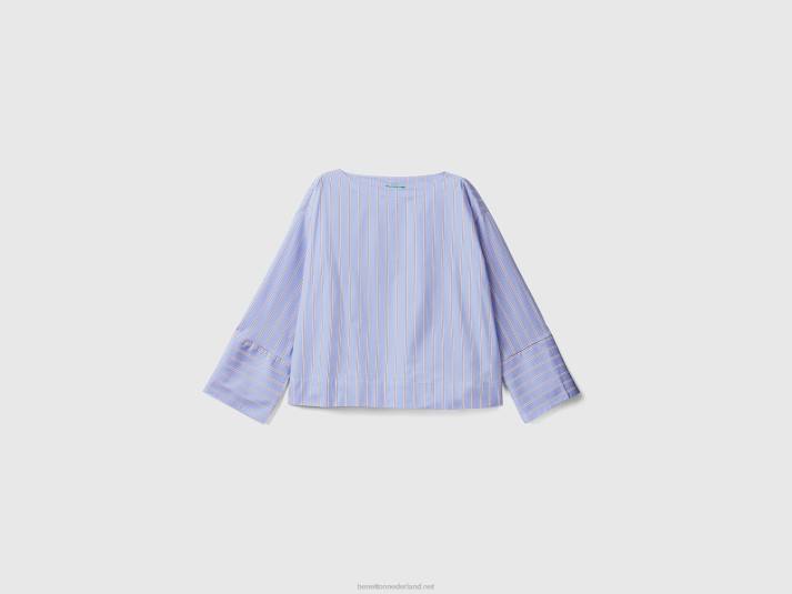 vrouwen Benetton gestreepte blouse van stretchkatoenmix lichtblauw 4R623975