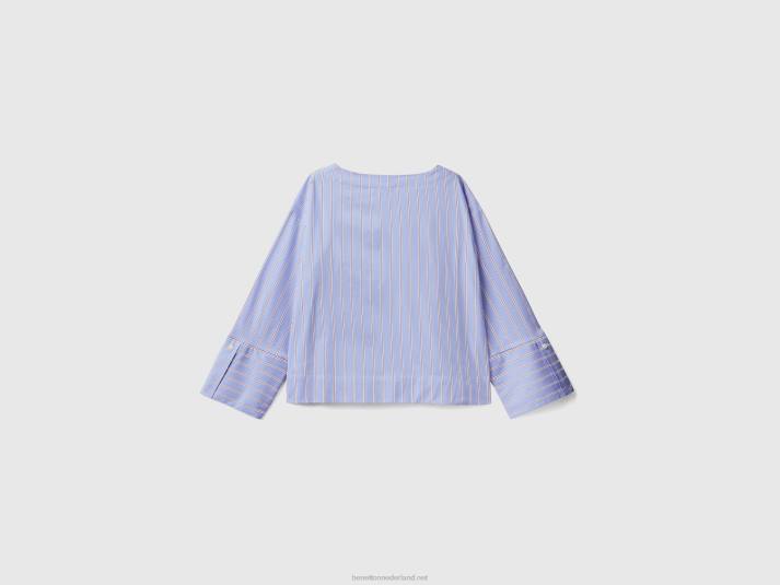vrouwen Benetton gestreepte blouse van stretchkatoenmix lichtblauw 4R623975