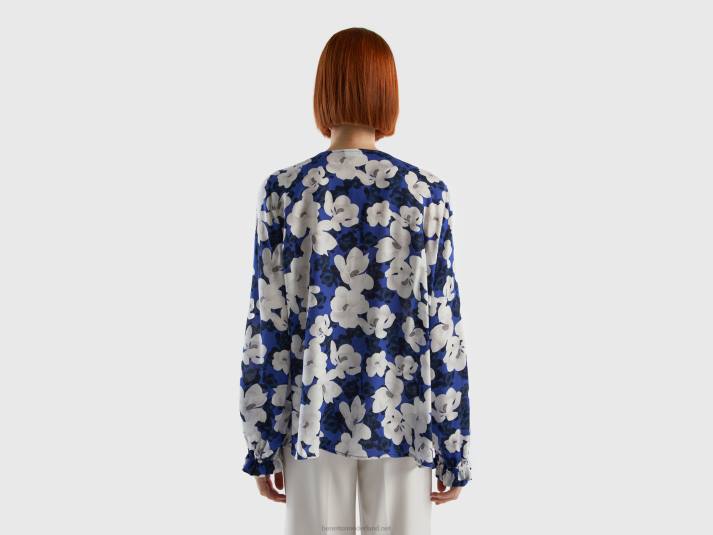 vrouwen Benetton zwierige bloemenblouse luchtmacht blauw 4R623991