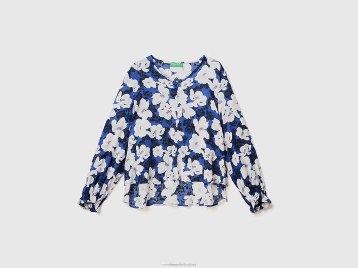 vrouwen Benetton zwierige bloemenblouse luchtmacht blauw 4R623991