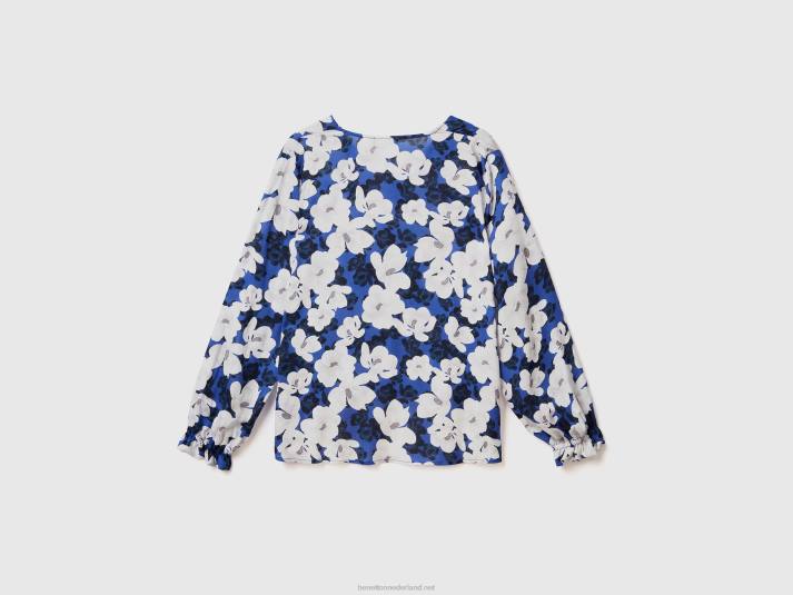 vrouwen Benetton zwierige bloemenblouse luchtmacht blauw 4R623991