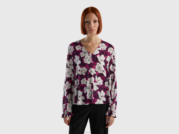 vrouwen Benetton zwierige bloemenblouse rood 4R62524