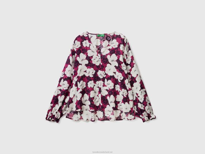 vrouwen Benetton zwierige bloemenblouse rood 4R62524