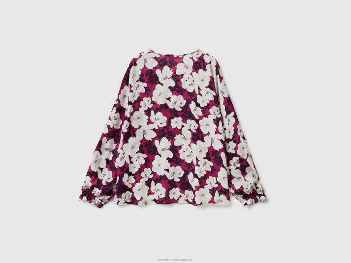 vrouwen Benetton zwierige bloemenblouse rood 4R62524