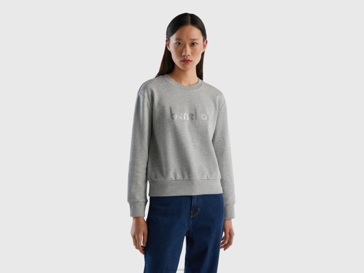 vrouwen Benetton Sweatshirt van 100% katoen met logoprint lichtgrijs 4R62289