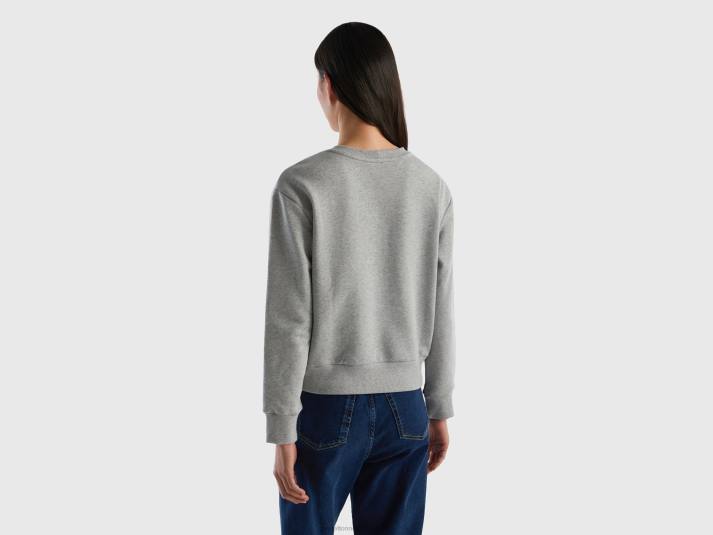 vrouwen Benetton Sweatshirt van 100% katoen met logoprint lichtgrijs 4R62289