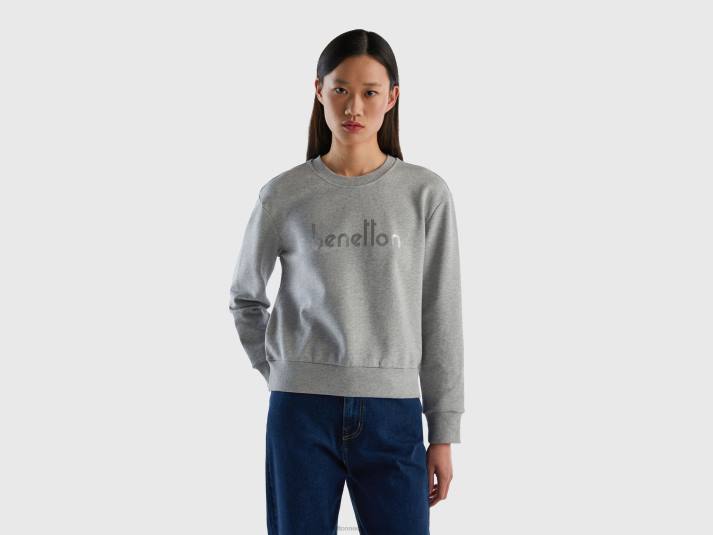 vrouwen Benetton Sweatshirt van 100% katoen met logoprint lichtgrijs 4R62289