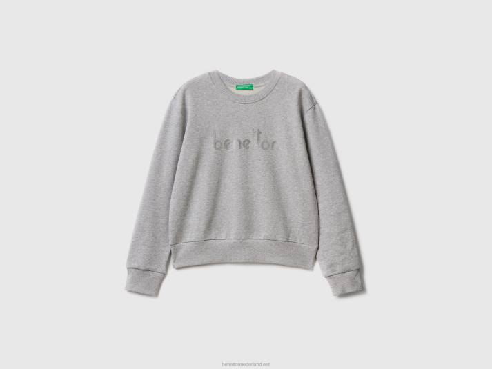 vrouwen Benetton Sweatshirt van 100% katoen met logoprint lichtgrijs 4R62289