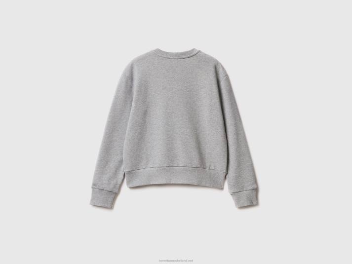 vrouwen Benetton Sweatshirt van 100% katoen met logoprint lichtgrijs 4R623763