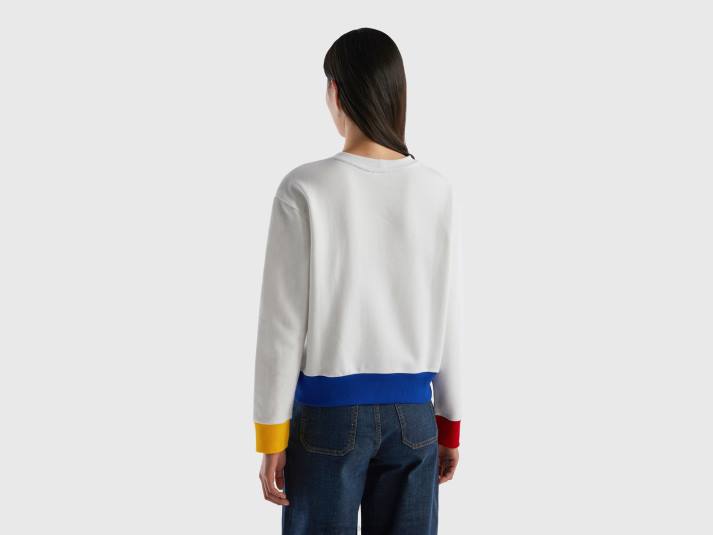 vrouwen Benetton Sweatshirt van 100% katoen met logoprint wit 4R62286