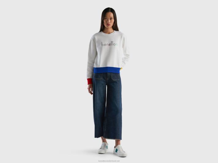 vrouwen Benetton Sweatshirt van 100% katoen met logoprint wit 4R62286