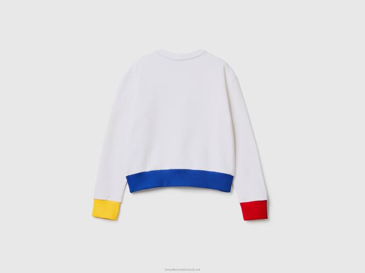 vrouwen Benetton Sweatshirt van 100% katoen met logoprint wit 4R62286