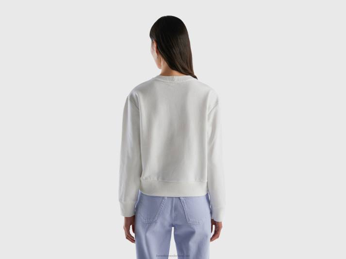vrouwen Benetton Sweatshirt van 100% katoen met logoprint wit 4R62296