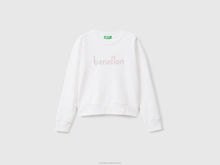 vrouwen Benetton Sweatshirt van 100% katoen met logoprint wit 4R62296