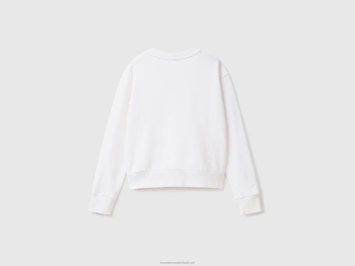 vrouwen Benetton Sweatshirt van 100% katoen met logoprint wit 4R62296