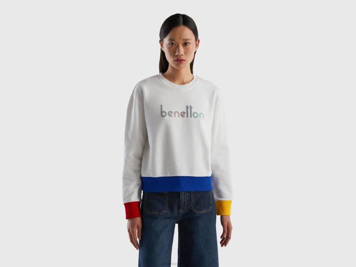 vrouwen Benetton Sweatshirt van 100% katoen met logoprint wit 4R623767