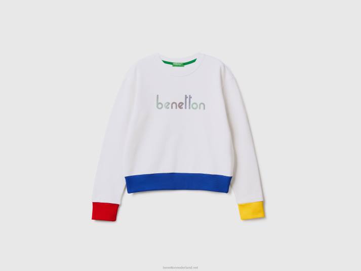 vrouwen Benetton Sweatshirt van 100% katoen met logoprint wit 4R623767