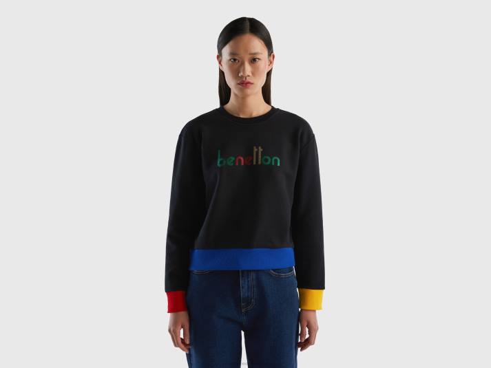 vrouwen Benetton Sweatshirt van 100% katoen met logoprint zwart 4R62298