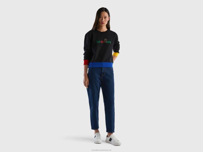 vrouwen Benetton Sweatshirt van 100% katoen met logoprint zwart 4R62298