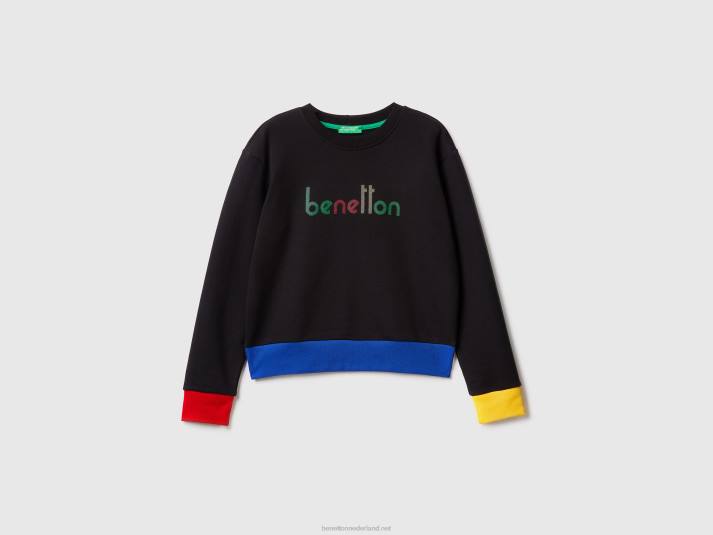 vrouwen Benetton Sweatshirt van 100% katoen met logoprint zwart 4R62298