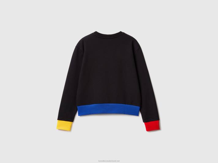 vrouwen Benetton Sweatshirt van 100% katoen met logoprint zwart 4R62298