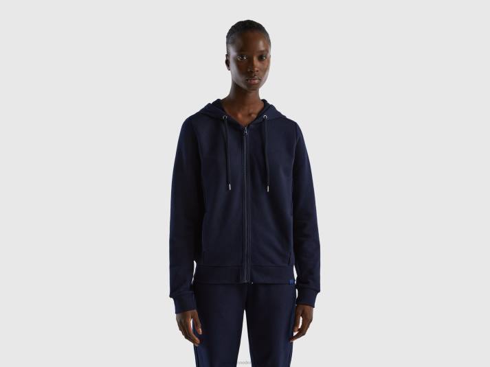 vrouwen Benetton Sweatshirt van 100% katoen met ritssluiting en capuchon donkerblauw 4R62285