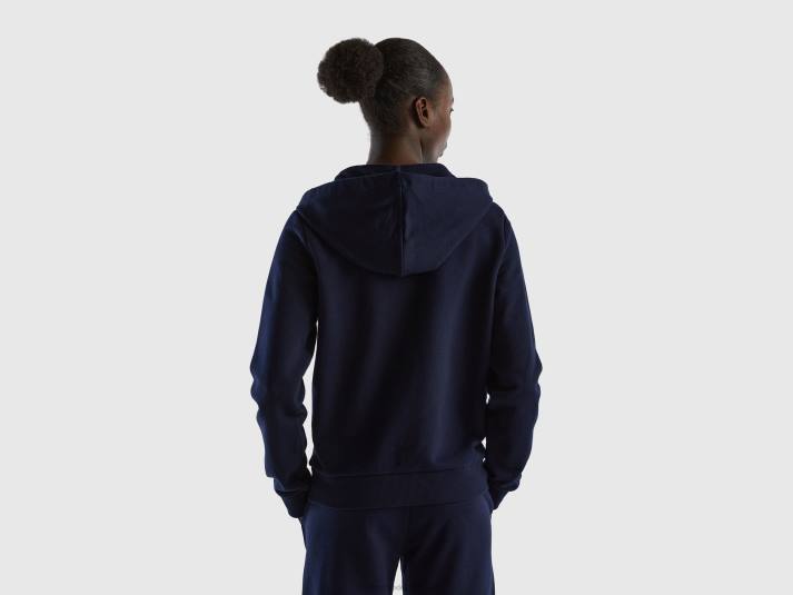 vrouwen Benetton Sweatshirt van 100% katoen met ritssluiting en capuchon donkerblauw 4R623773