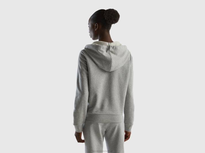 vrouwen Benetton Sweatshirt van 100% katoen met ritssluiting en capuchon lichtgrijs 4R62291