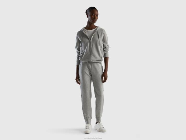 vrouwen Benetton Sweatshirt van 100% katoen met ritssluiting en capuchon lichtgrijs 4R62291