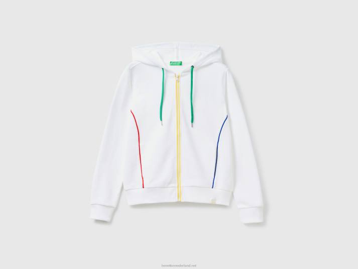 vrouwen Benetton Sweatshirt van 100% katoen met ritssluiting en capuchon wit 4R62283