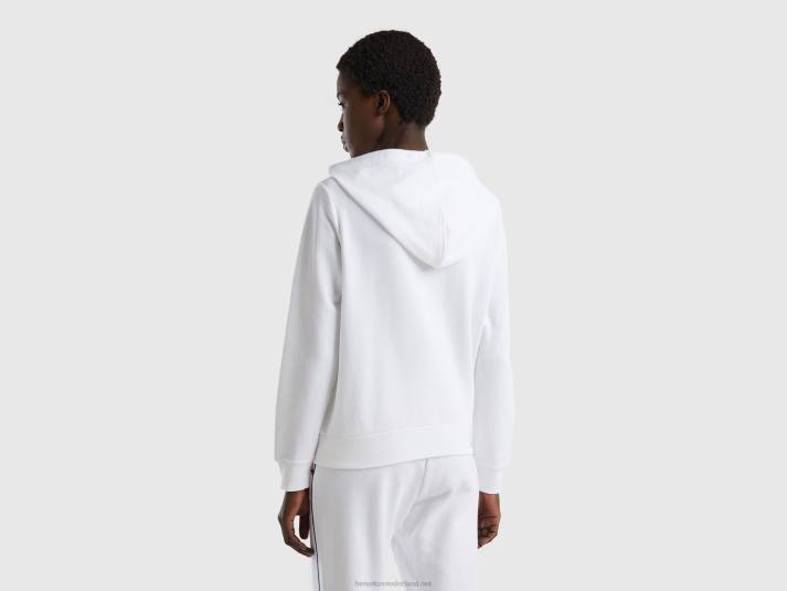 vrouwen Benetton Sweatshirt van 100% katoen met ritssluiting en capuchon wit 4R623771