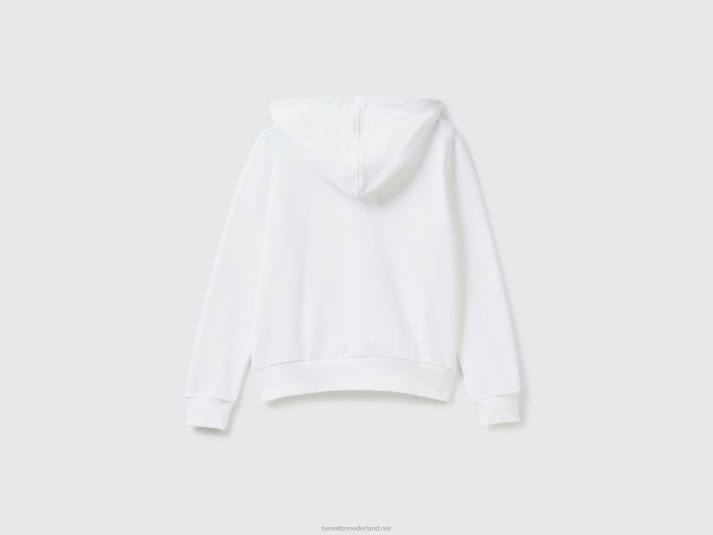vrouwen Benetton Sweatshirt van 100% katoen met ritssluiting en capuchon wit 4R623771