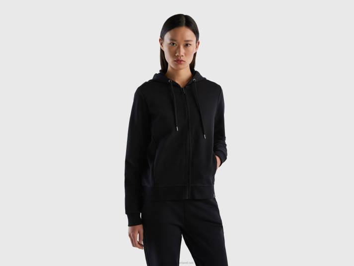 vrouwen Benetton Sweatshirt van 100% katoen met ritssluiting en capuchon zwart 4R62284